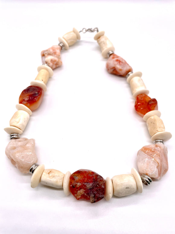Free Form Fire Agate Bamboo Coral Necklace
